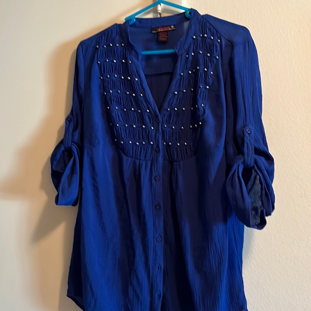 Millennium royal blue button top with studs.